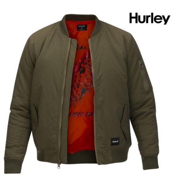 Hurley Bommer Men's Full Zip Bomber Jacket Coach - Green - Picture 1 of 6